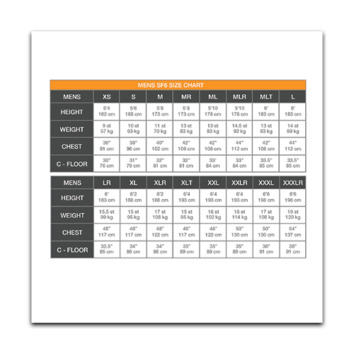 Mens sf6 size chart